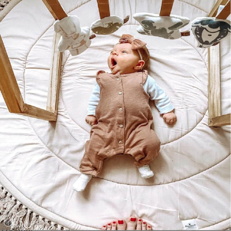little dove Grand tapis de sol tressé en peluche nouée de 90 cm pour  dormir, jouer à la chambre d'enfant, coussin de sol avec nœud de temps sur  le ventre, gris doux 